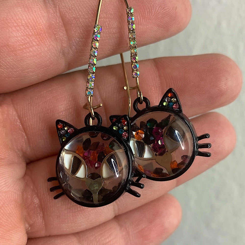 Betsy Johnson Black Cat crystal Earrings